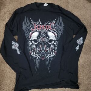 Men Black Graphic Skull Long Sleeve Shirt Sz Med